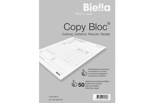 BIELLA Quittung COPY-BLOC D/F/I/E A6 51462500U selbstdurchschreib. 50x2 Blatt