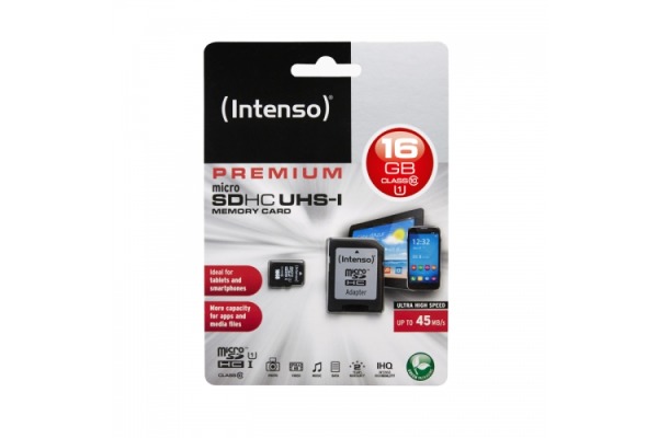 INTENSO Micro SDHC Card PREMIUM 16GB 3423470 with adapter, UHS-I