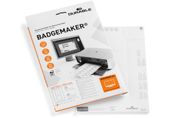 DURABLE Etiketten Badgemaker 145102 weiss, 30x60mm 20Bl./27Stk.