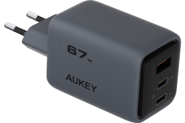 AUKEY Comet Mix 67W GaN PD PA-C3 3-Port, Wall Charger Grey