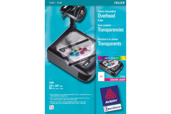 AVERY ZW. Overhead-Folie A4 3561 0.13mm Color Laser 50 Blatt