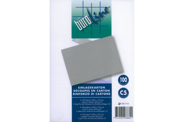 BÜROLINE Einlagekarton für C5 306714 550g, grau 100 Stück