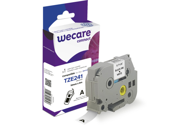 WECARE Band, laminiert schwarz/weiss TZE-241 ersetzt Ptouch TZe-241 18mm