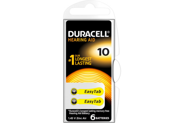 DURACELL Hörgeräte Batterie Easy Tab 4-077559 10 Zinc Air D6, 1.4 V. 6 Stk.