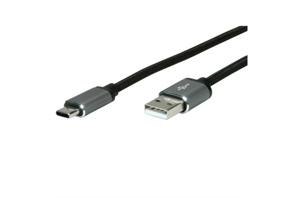 ROLINE USB-A-C, Datenkabel 11.02.902 Black/Sil, ST/ST, USB 2.0 0.8m