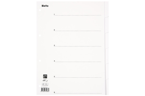 BIELLA Kartonregister A4 46540601U weiss 6-teilig