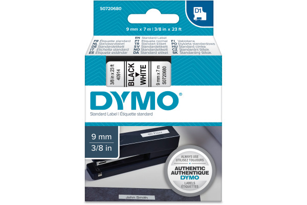 DYMO Schriftband D1 schwarz/weiss S0720680 9mm/7m