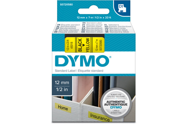 DYMO Schriftband D1 schwarz/gelb S0720580 12mm/7m