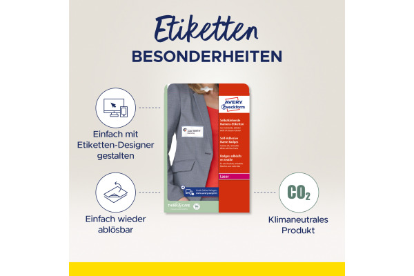 AVERY ZW. Namens-Etiketten 88,9x31mm L4783-20 weiss, Laser 20 Blatt