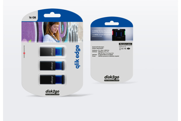 DISK2GO USB-Stick qlik edge 16GB 30006729 USB 2.0 triple pack