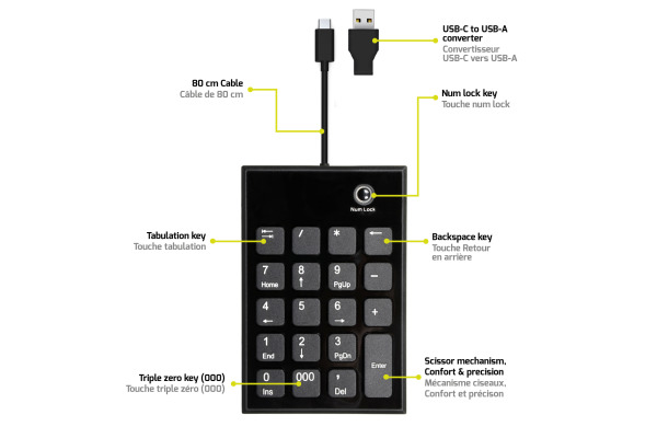 PORT Numeric Keypad wired 900801 USB-C/USB-A, PC/Mac