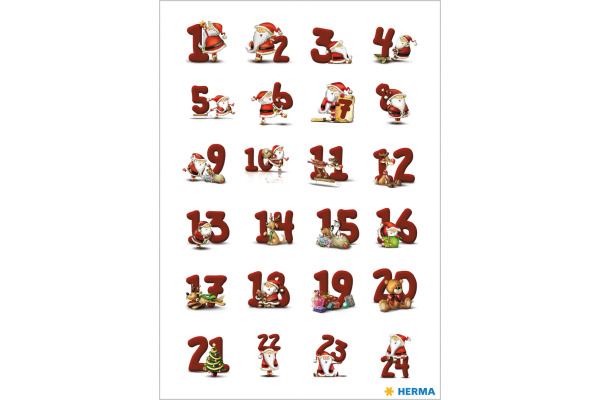 HERMA Sticker Adventskalender 15071 rot 72 Stück/3 Blatt