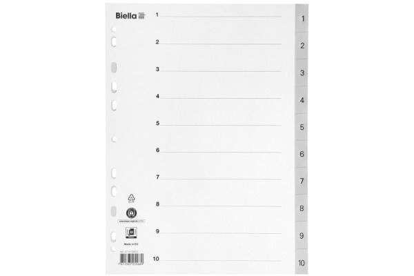 BIELLA Register PP grau A4 47141000U 1-10, Vollformat