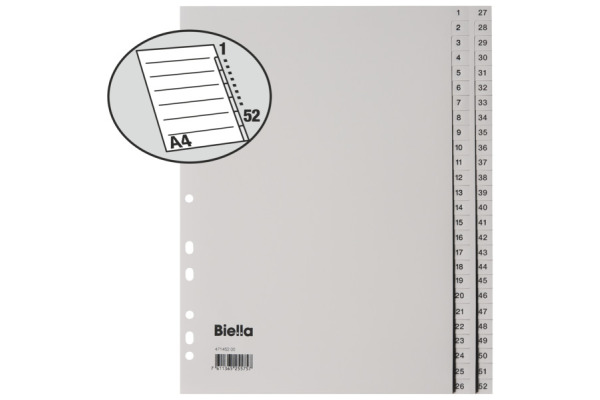 BIELLA Register PP grau A4 47145200U 1-52, Vollformat