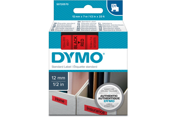 DYMO Schriftband D1 schwarz/rot S0720570 12mm/7m