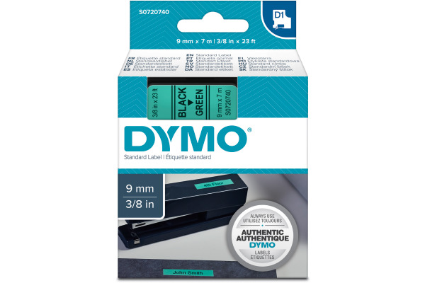 DYMO Schriftband D1 schwarz/grün S0720740 9mm/7m