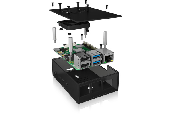 ICY BOX Gehäuse für Raspberry Pi 4, IB-RP108 Alu. Deckel/boden Acrylrahmen