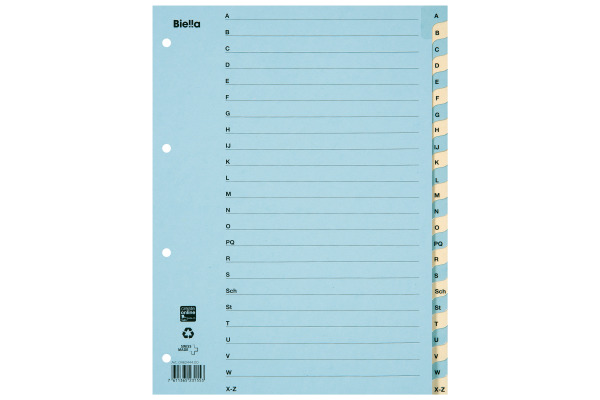 BIELLA Kartonregister 210g A4 46244400U blau/gelb A-Z 24-teilig