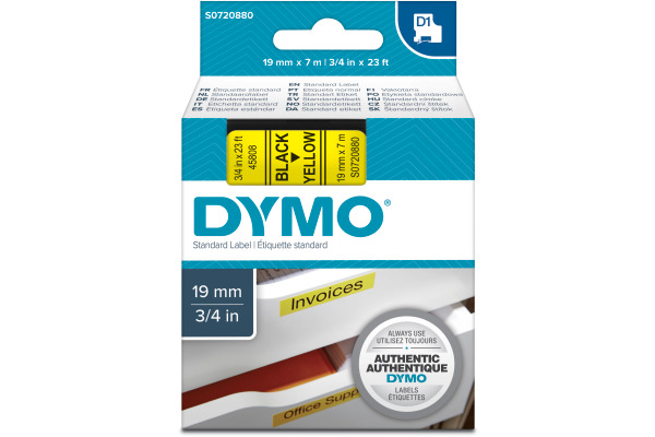 DYMO Schriftband D1 schwarz/gelb S0720880 19mm/7m