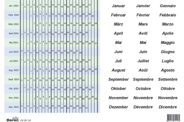 BEREC Datumsstreifenset 2025 DS05/25 selbstklebend 5-Tage-Woche