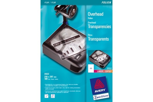 AVERY ZW. Overhead-Folie A4 3552 0,10mm Laser 100 Blatt