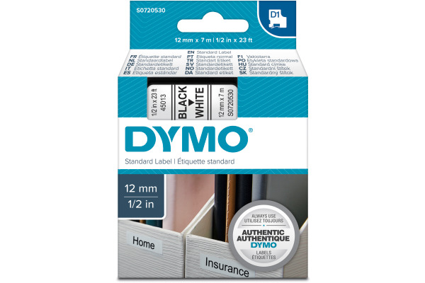 DYMO Schriftband D1 schwarz/weiss S0720530 12mm/7m