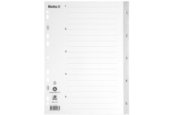 BIELLA Register PP grau A4 47140500U 1-5, Vollformat