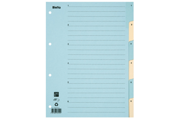 BIELLA Kartonregister 210g A4 46244600U blau/gelb 1-6