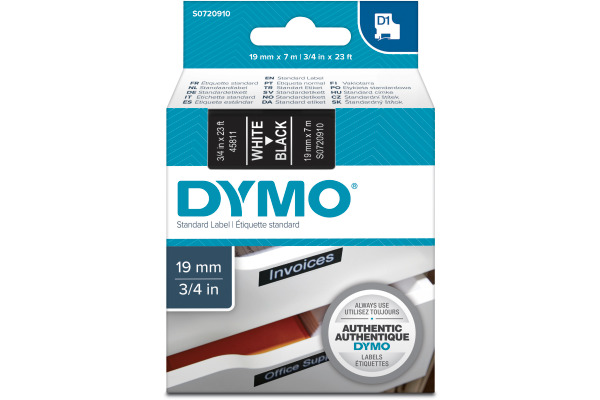 DYMO Schriftband D1 weiss/schwarz S0720910 19mm/7m