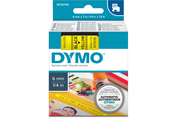 DYMO Schriftband D1 S0720790 schwarz/gelb 6mm/7m