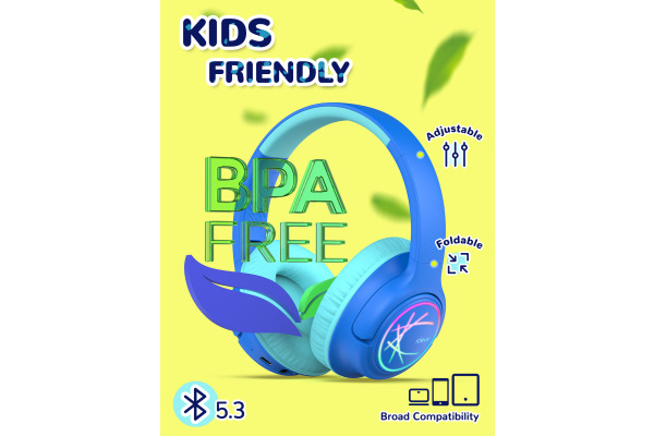 ICLEVER Headphone Kids BT & Cable LED C102083N1 74/85/94 dB, 43h blue