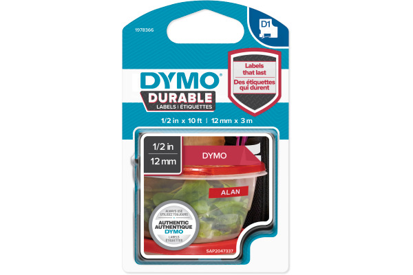 DYMO D1 Vinyl Band 12mmx3m 1978366 weiss/rot