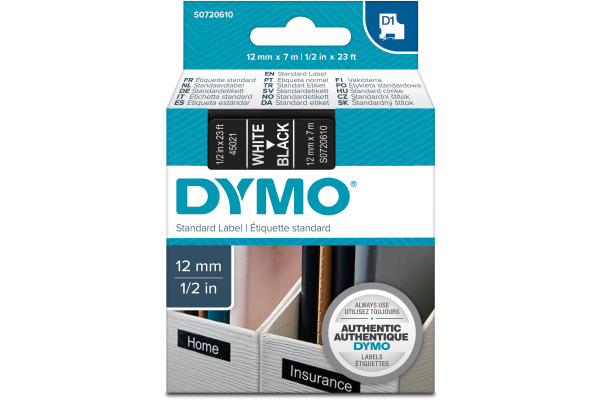 DYMO Schriftband D1 weiss/schwarz S0720610 12mm/7m