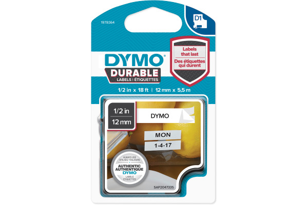 DYMO D1 Vinyl Band 12mmx5,5m 1978364 schwarz/weiss