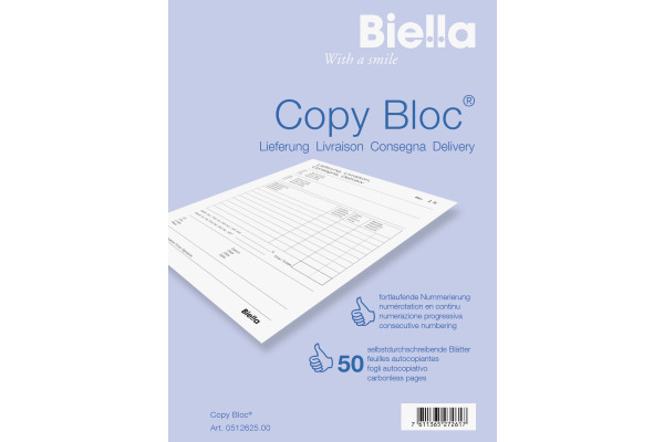 BIELLA Liefers. COPY-BLOC D/F/I/E A6 51262500U selbstdurchschreib. 50x2 Blatt