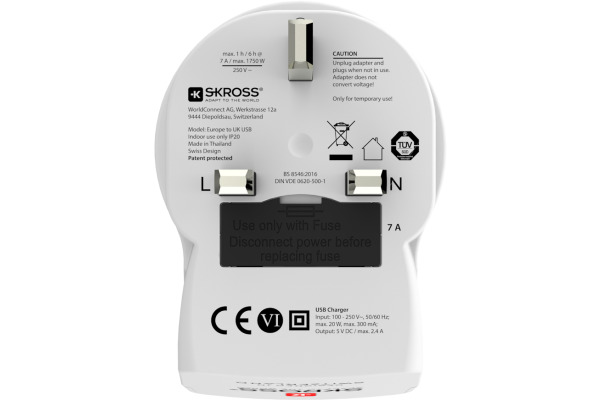 SKROSS Country Travel Adapter 1.500280 Europe to UK with USB