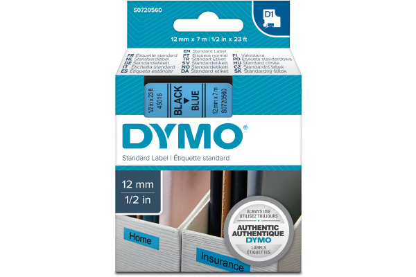 DYMO Schriftband D1 schwarz/blau S0720560 12mm/7m