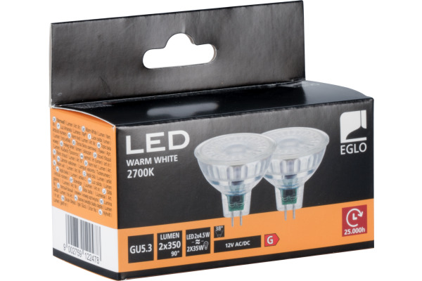 EGLO Leuchtmittel LED GU5.3 12247 350 Lumen, 4.5W 2 Stück