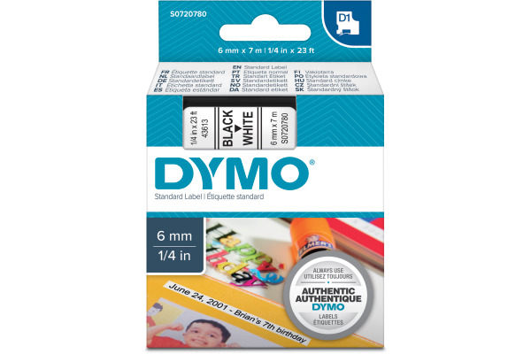 DYMO Schriftband D1 schwarz/weiss S0720780 6mm/7m