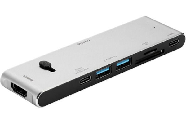 DELTACO USB-C Dockingsstation USBCHDMI2 2xUSB-C,2xUSB-A,(mic)SD,HDMI