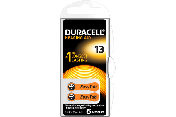 DURACELL Hörgeräte Batterie Easy Tab 13 PR48, ZincAir, 1.5V 6 Stück