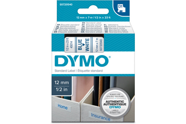 DYMO Schriftband D1 blau/weiss S0720540 12mm/7m