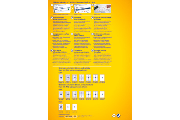 AVERY ZW. Etiketten Laser 105x148mm L4719REV2 weiss,wetterfest,ablösbar 20B.