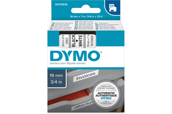 DYMO Schriftband D1 schwarz/weiss S0720830 19mm/7m