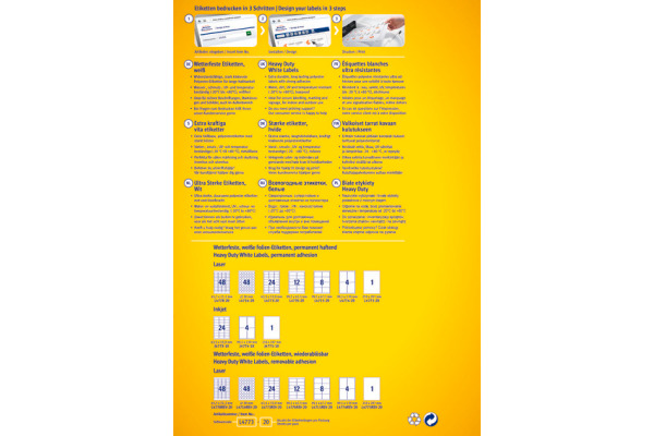 AVERY ZW. Etiketten Laser 210x148mm L471720 weiss, wetterfest 20 Blatt