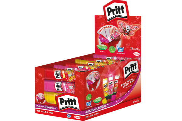 PRITT Klebestift Glitter 20g PGGRD pink, rot, gelb