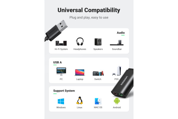 UGREEN External Sound Adapter 30724 USB 2.0,Black