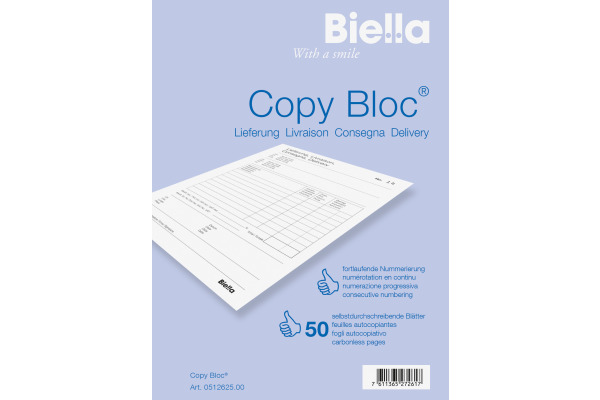 BIELLA Liefers. COPY-BLOC D/F/I/E A6 51262500U selbstdurchschreib. 50x2 Blatt