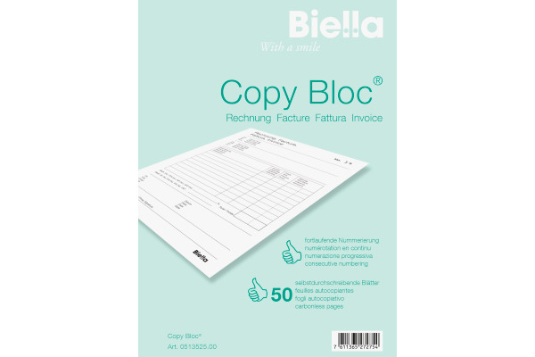 BIELLA Rechnung COPY-BLOC D/F A5 51352500U selbstdurchschreib. 50x2 Blatt