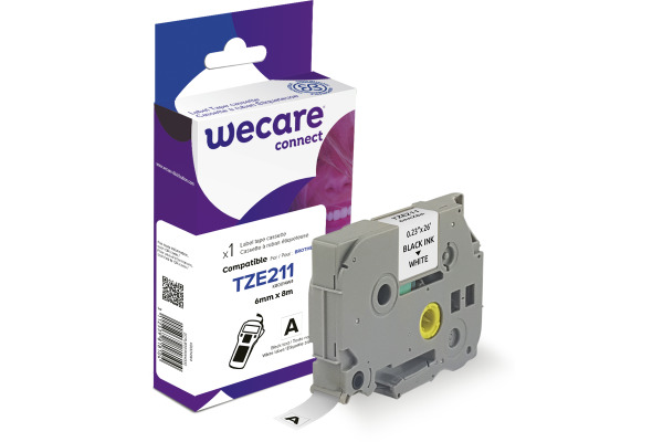 WECARE Band, laminiert schwarz/weiss TZE-211 ersetzt Ptouch Tze-211 6mm